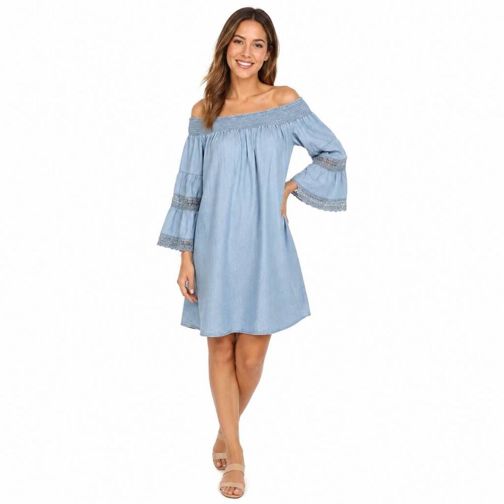 rue21 Light Blue Off Shoulder Chambray Dress M